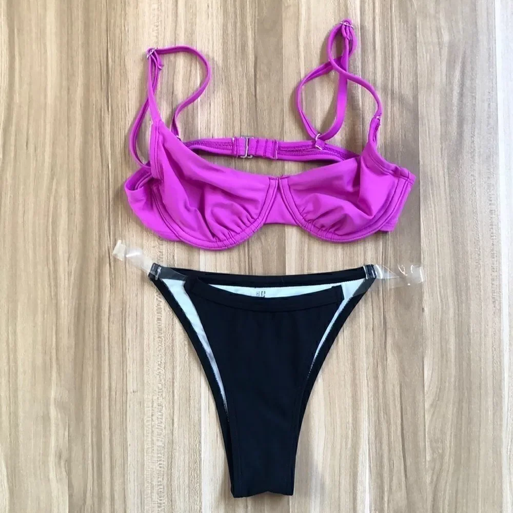 Shein Bikini. Unique clear plastic straps. Xtra pink xhilirarion top. Size S.
